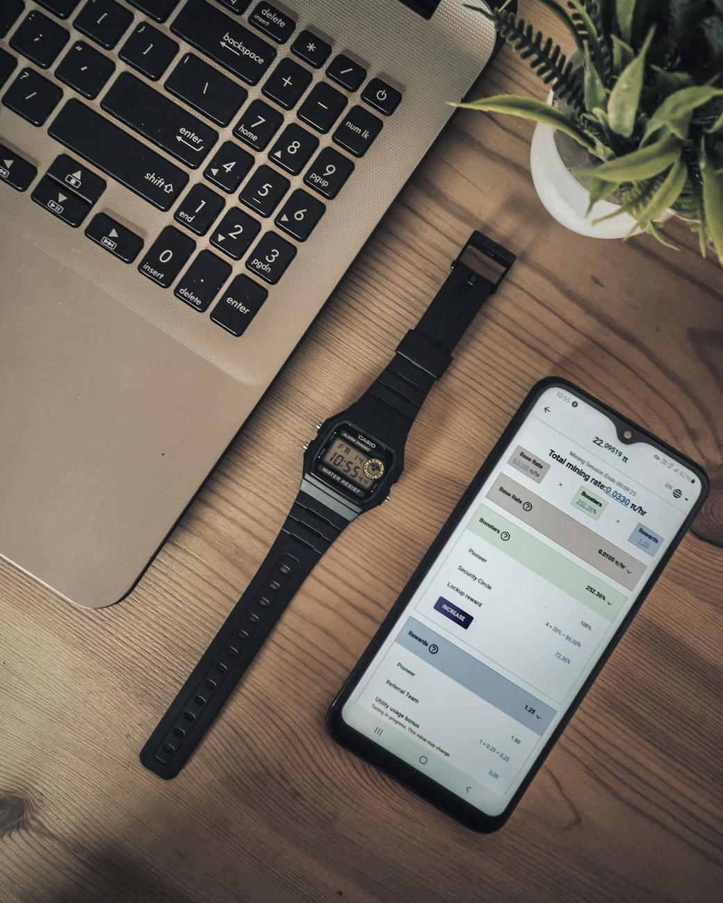 Top View of Keyboard, Smartphone and Digital Watch 